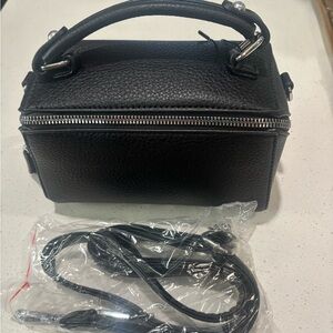 Black Textured Handbag with Silver Accents